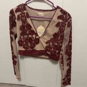 Altar’d State Lace Crop Top, Burgundy, Size Small